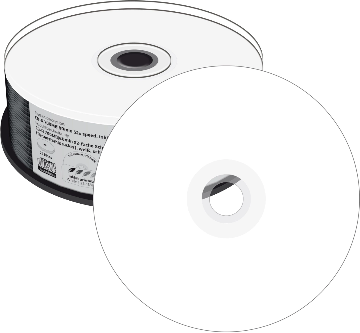 MediaRange CD-R 700MB 80min 52-fach vollflächig bedruckbar 25 Stück