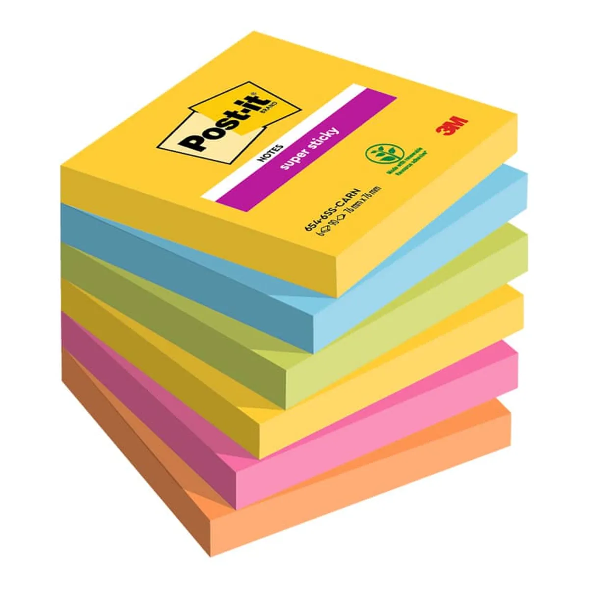 Post-it Haftnotiz Super Sticky Notes - 76 x 76 mm, 6x 90 Blatt