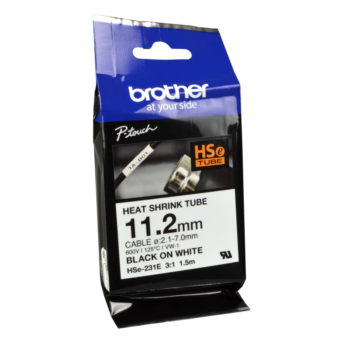 Brother P-Touch Schrumpfschlauch HSe-231E schwarz auf weiß 11,2mm x 1,5m