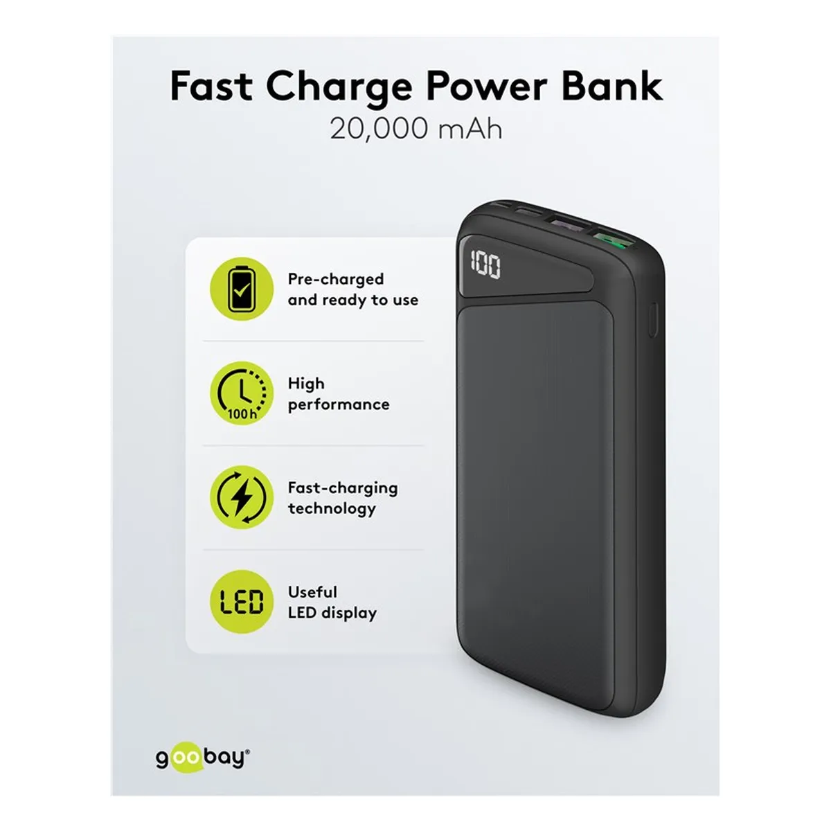 Goobay Schnelllade-Powerbank 20.000 mAh (USB-C™ PD, QC 3.0)