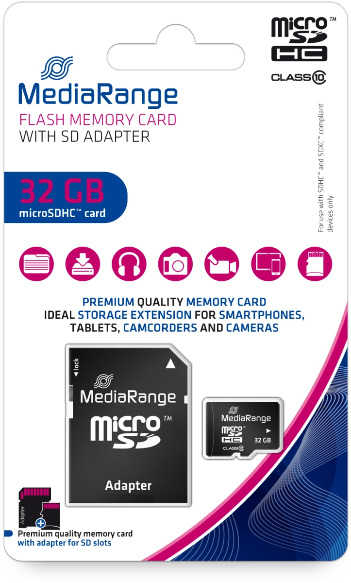 MediaRange Micro SDHC Speicherkarte 32GB Klasse 10 SD-Karten Adapter