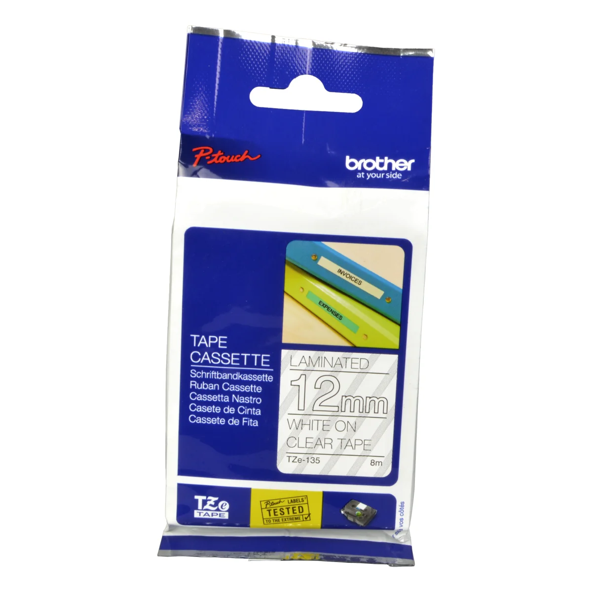 Brother P-Touch Band TZe-135  weiß auf transparent  12mm / 8m  laminiert
