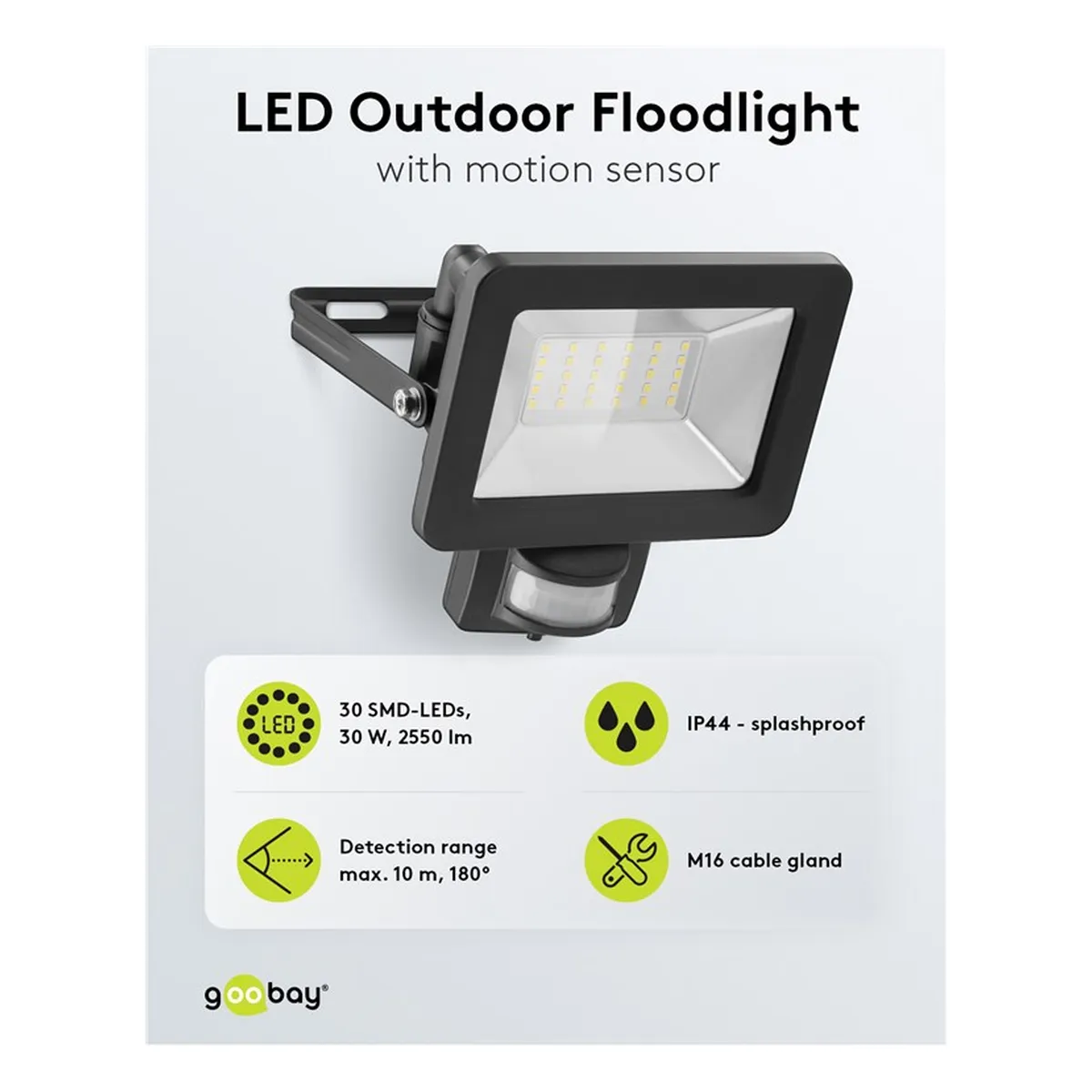 Goobay LED-Außenstrahler, 30 W, mit Bewegungsmelder