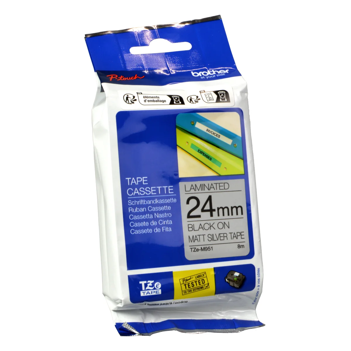 Brother P-Touch Band TZe-M951  schwarz auf silber matt  24mm / 8m  laminiert