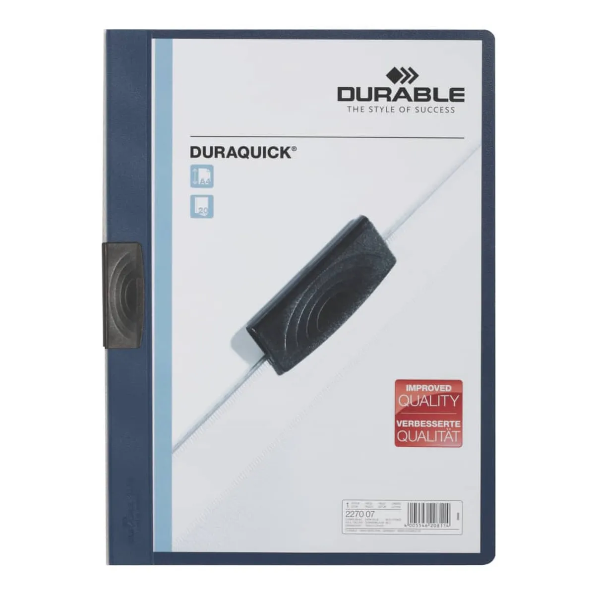 Durable Klemm-Mappe DURAQUICK® - Weich-/Hartfolie, 20 Blatt, transparent/dunkelblau