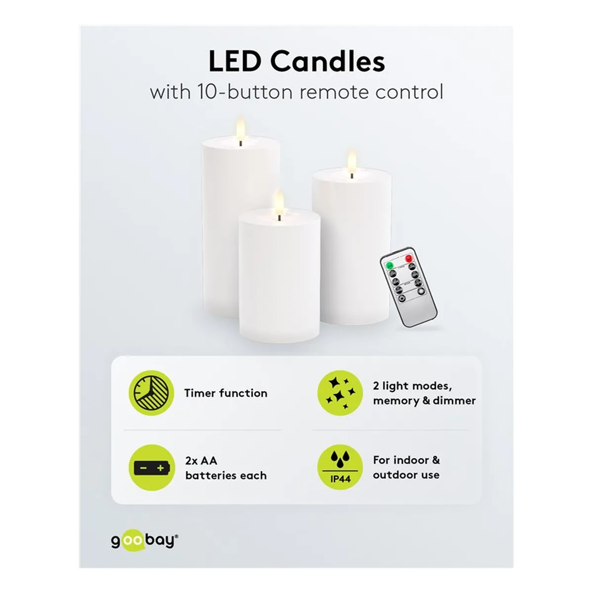 Goobay 3er-Set LED-Kerzen “Outdoor“