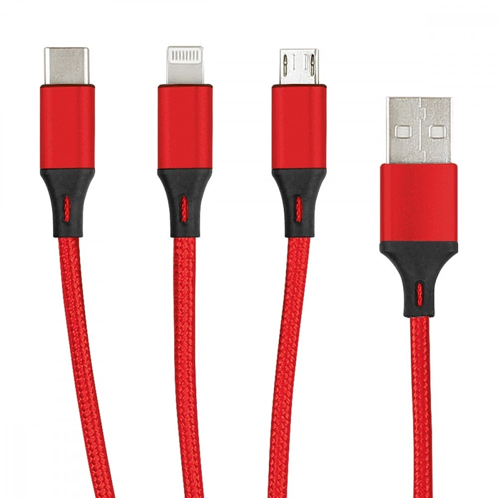 Fontastic Essential Ladekabel TypC/8-PIN/Micro USB 1.2M rot