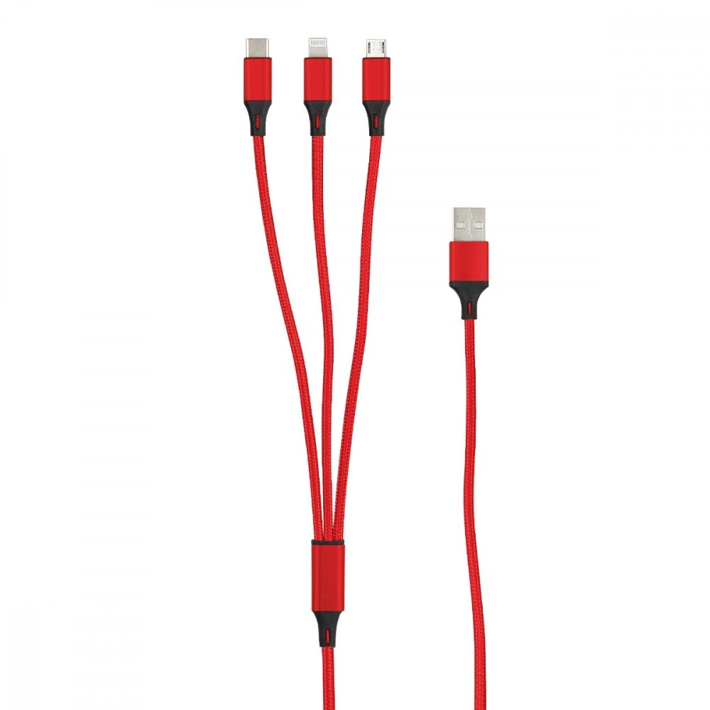 Fontastic Essential Ladekabel TypC/8-PIN/Micro USB 1.2M rot