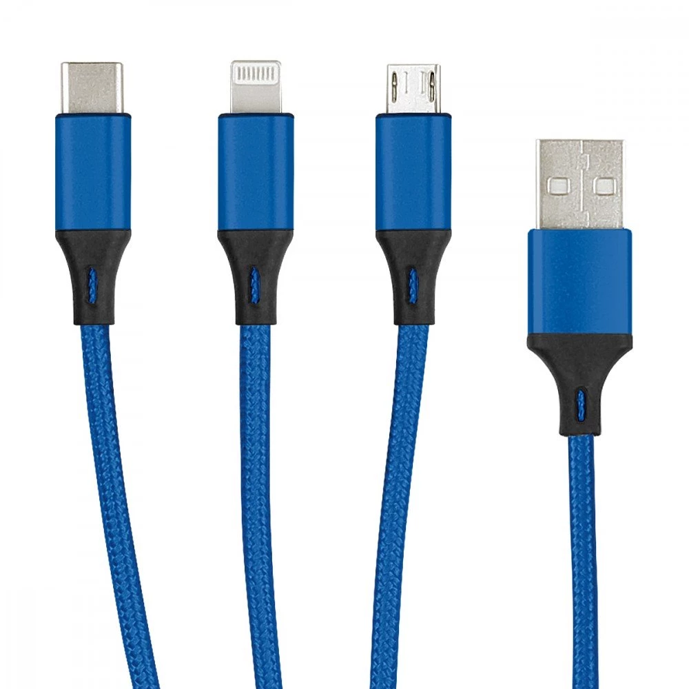 Fontastic Essential Ladekabel TypC/8-PIN/Micro USB 1.2M blau