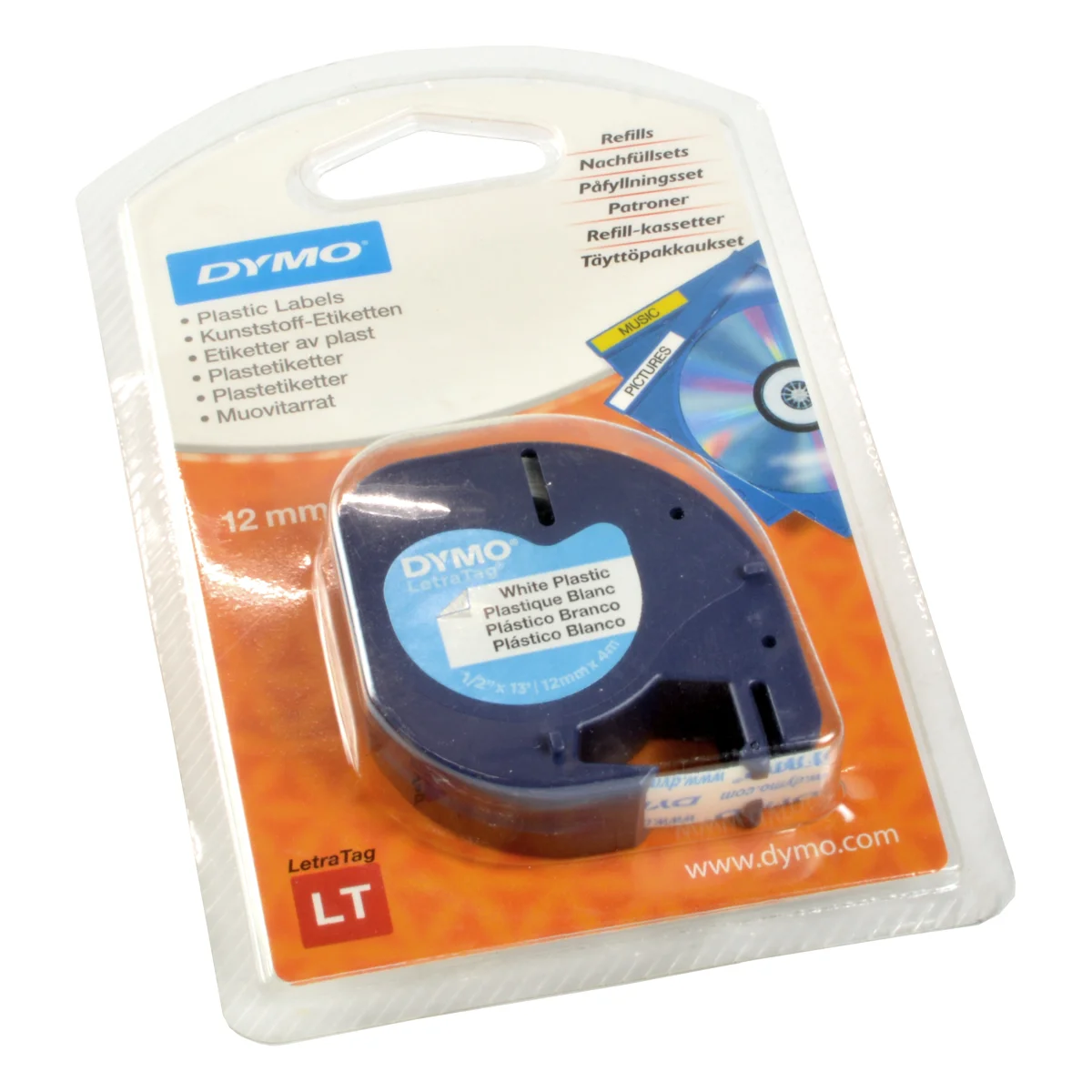 Dymo Label Band Letratag 91221 (S0721660) schwarz auf weiß 12mm x 4m Plastik