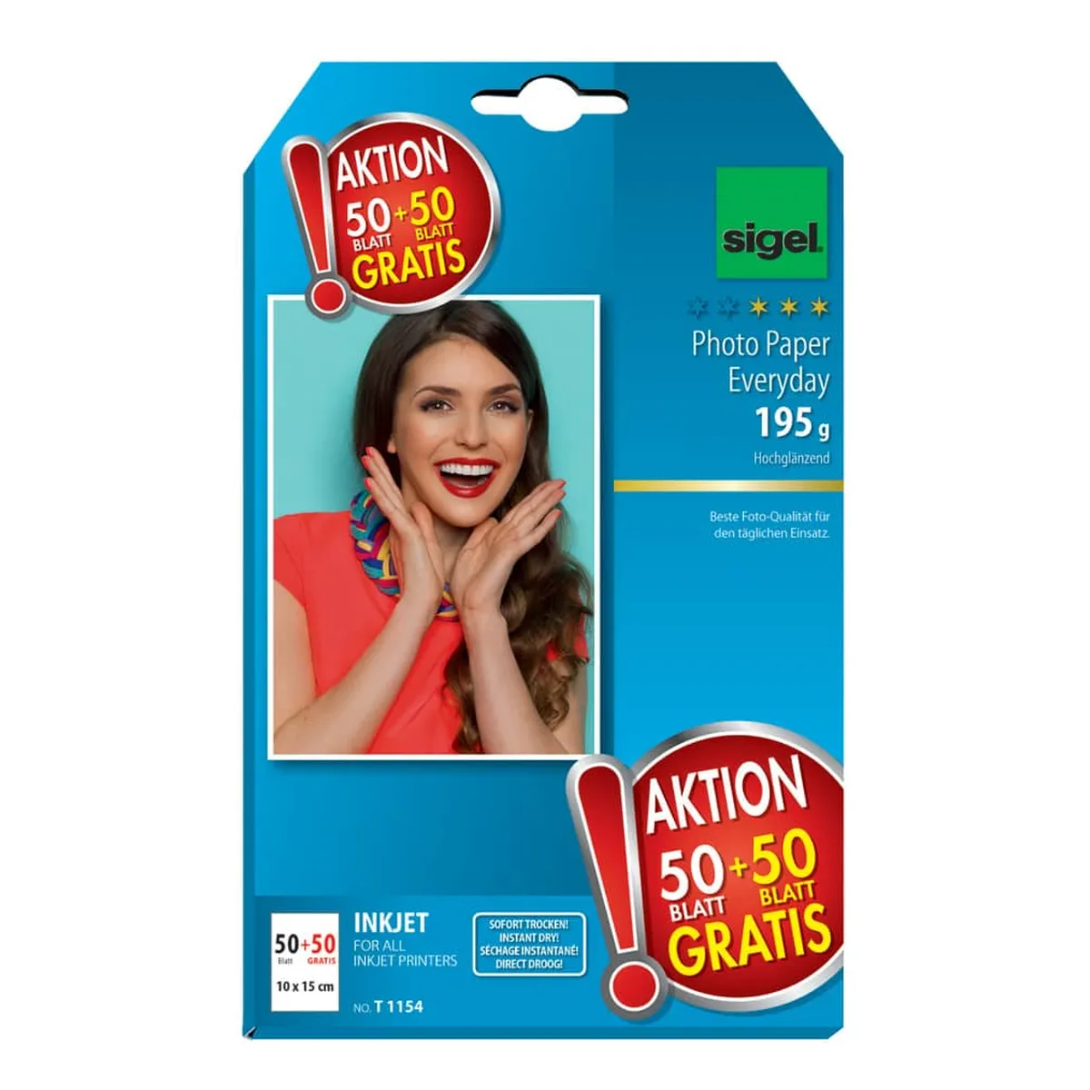 Sigel InkJet-Everyday Photo-Papier - 10x15 cm, hochglänzend, 195 g/qm, 50+50 Blatt