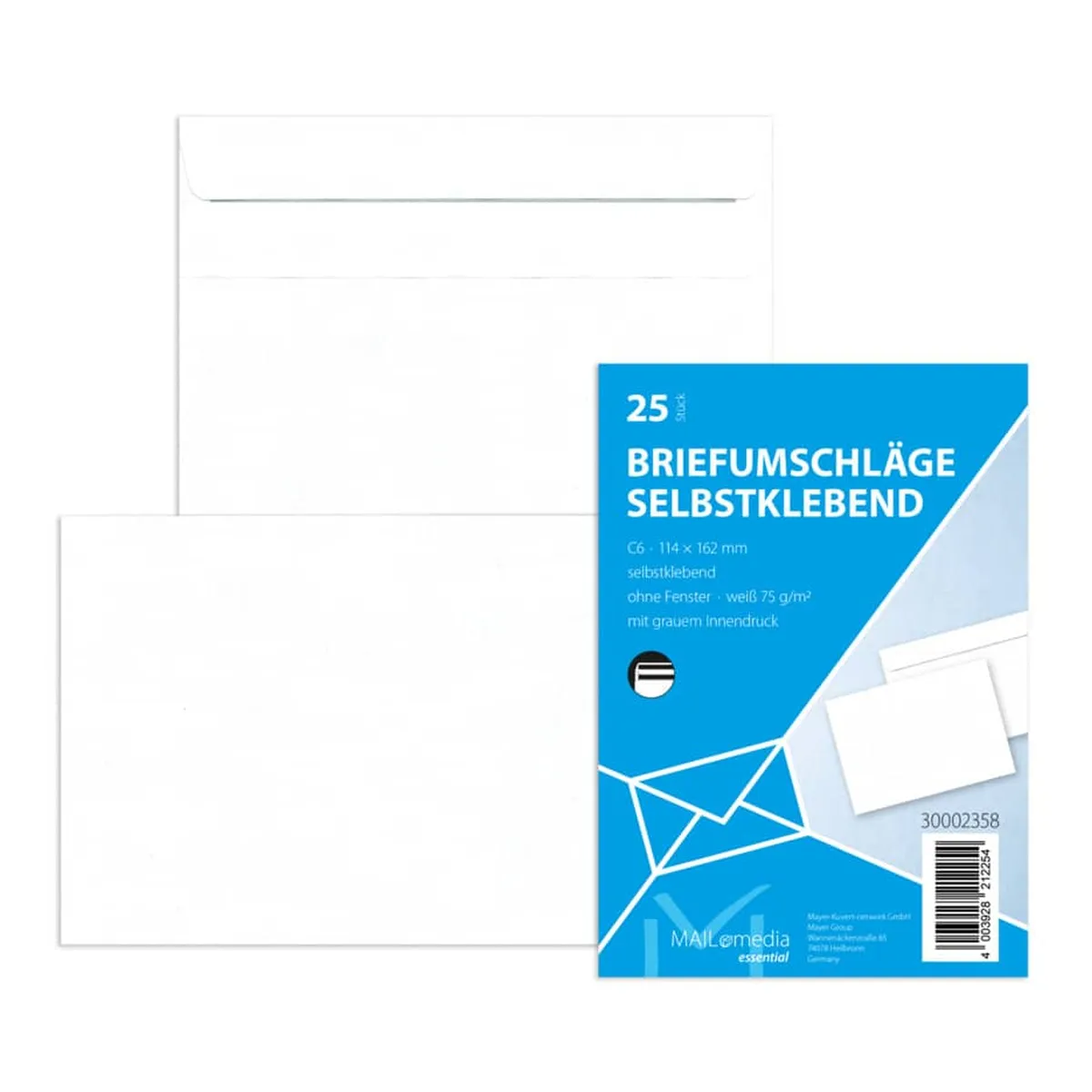 mayer-network Briefumschläge C6 (162x114 mm), ohne Fenster, selbstklebend, 72 g/qm, 25 Stück