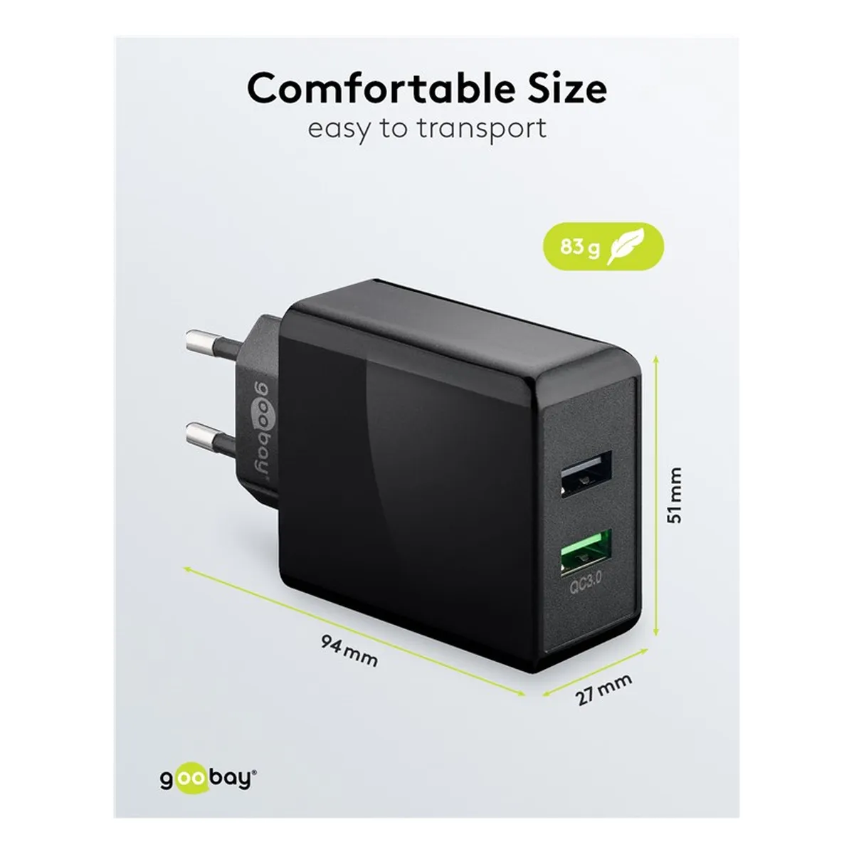 Goobay Dual-USB Schnellladegerät USB/QC3.0 (28W) schwarz