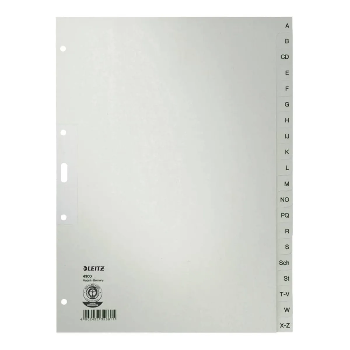 Leitz Register - A - Z, Papier, A4, 30 cm hoch, 20 Blatt, grau