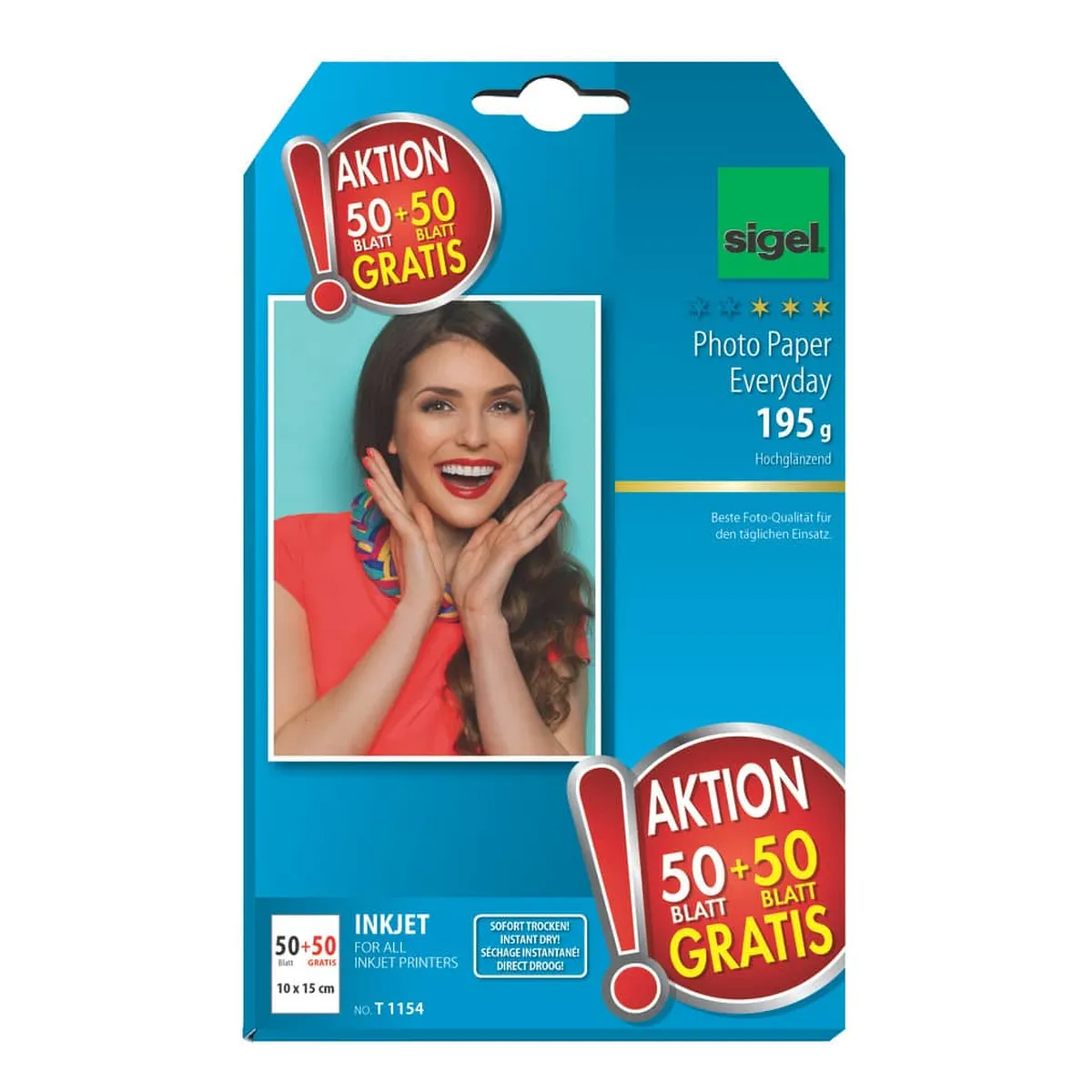 Sigel InkJet-Everyday Photo-Papier - 10x15 cm, hochglänzend, 195 g/qm, 50+50 Blatt