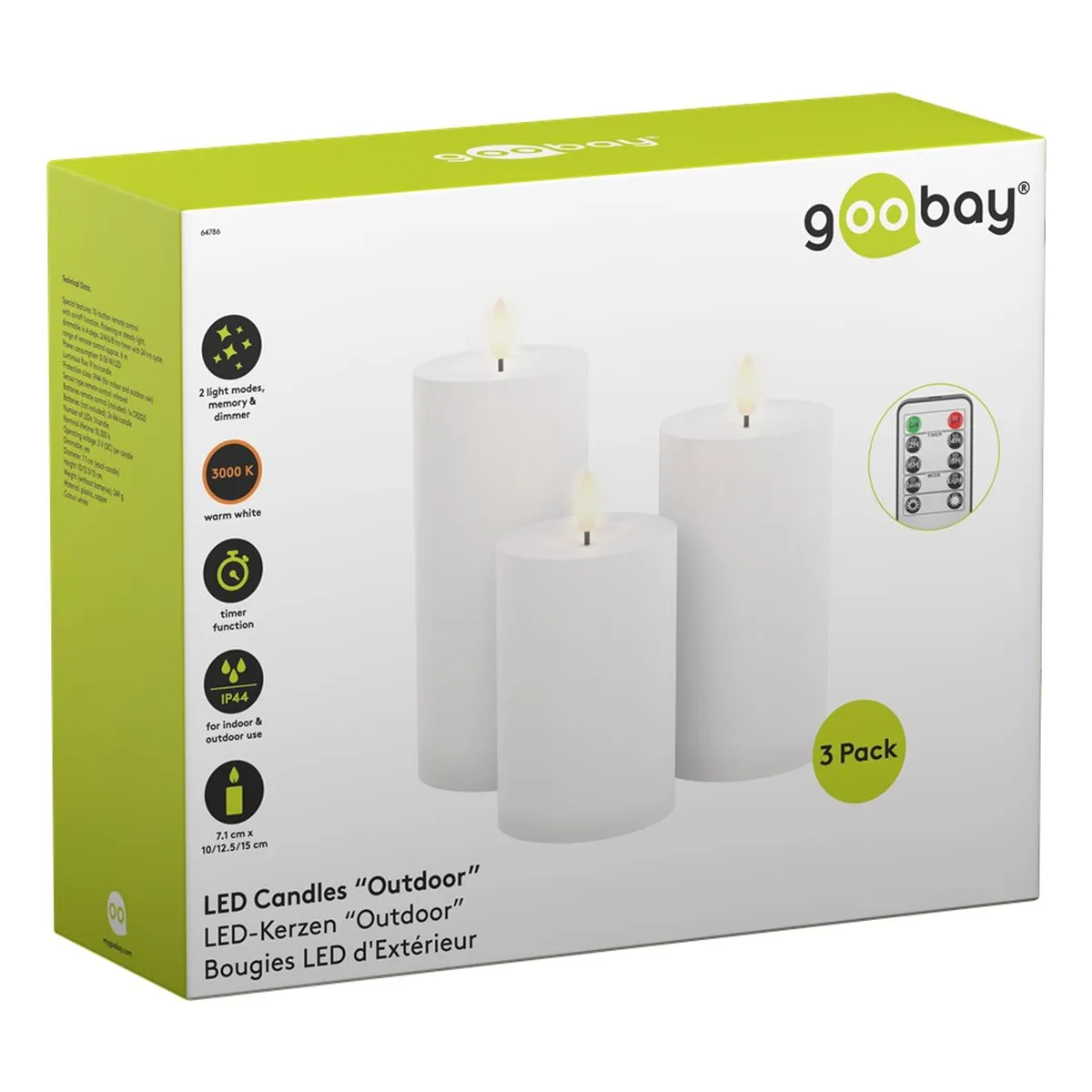 Goobay 3er-Set LED-Kerzen “Outdoor“