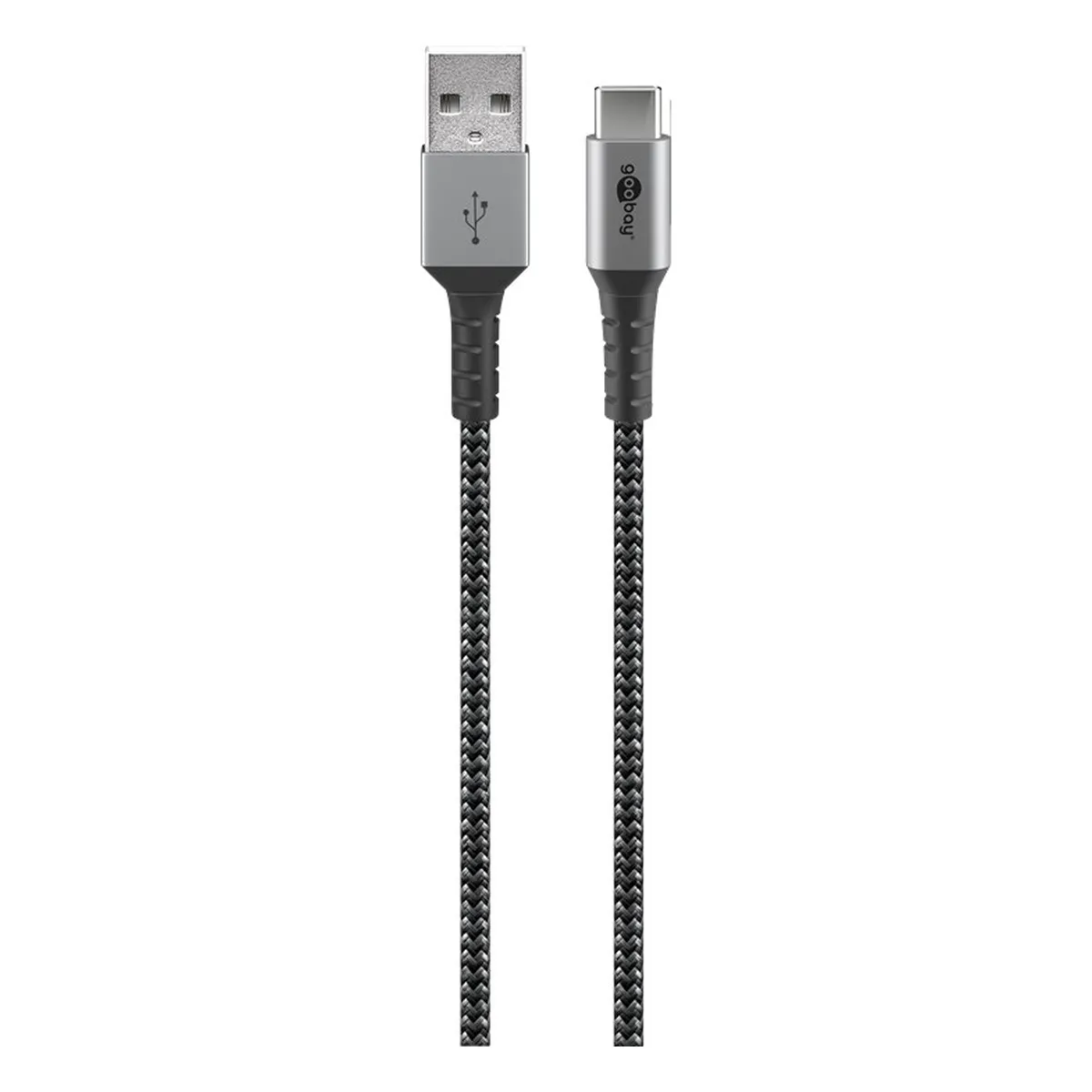 Goobay USB-C™ auf USB-A Textilkabel mit Metallsteckern (space grau/silber) 0,5 m