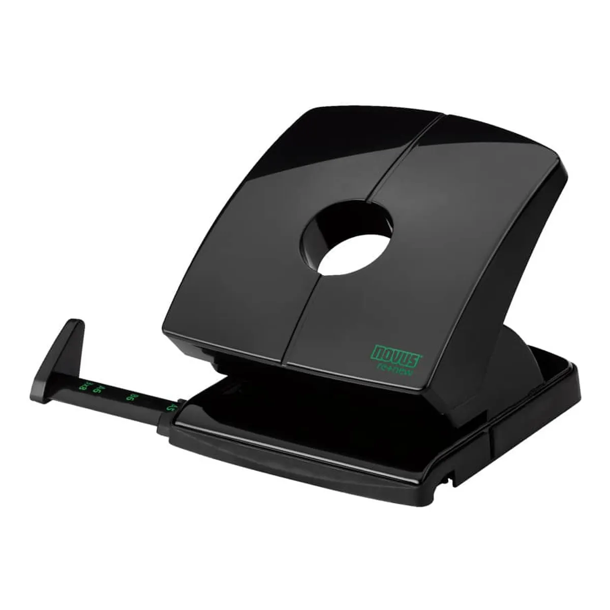 Novus Locher B230 re+new - 30 Blatt, 4-fach Lochung möglich, Anschlagschiene, schwarz