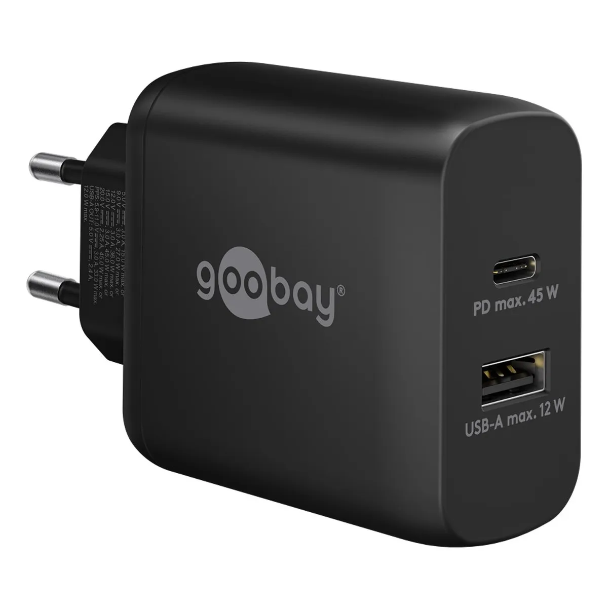 Goobay Dual-USB-Schnellladegerät PD/QC (45 W) schwarz