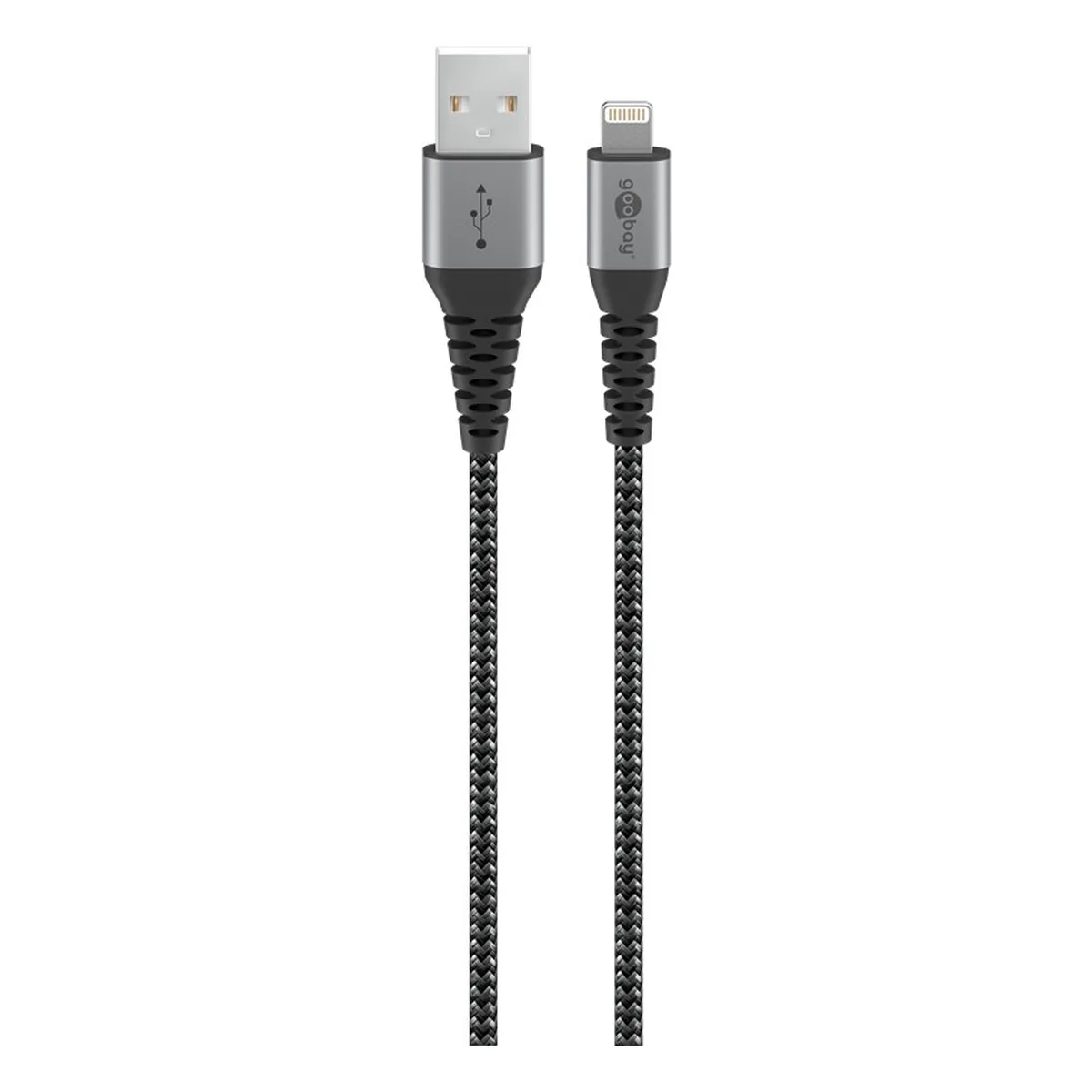 Goobay Lightning auf USB-A Textilkabel mit Metallsteckern (space grau/silber) 0,5 m