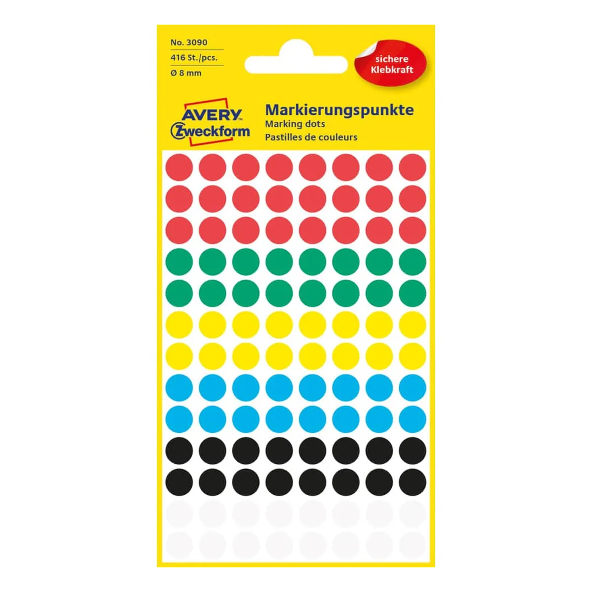 Avery Zweckform Markierungspunkte - Ø 8 mm, 4 Blatt/416 Etiketten, farbig sortiert