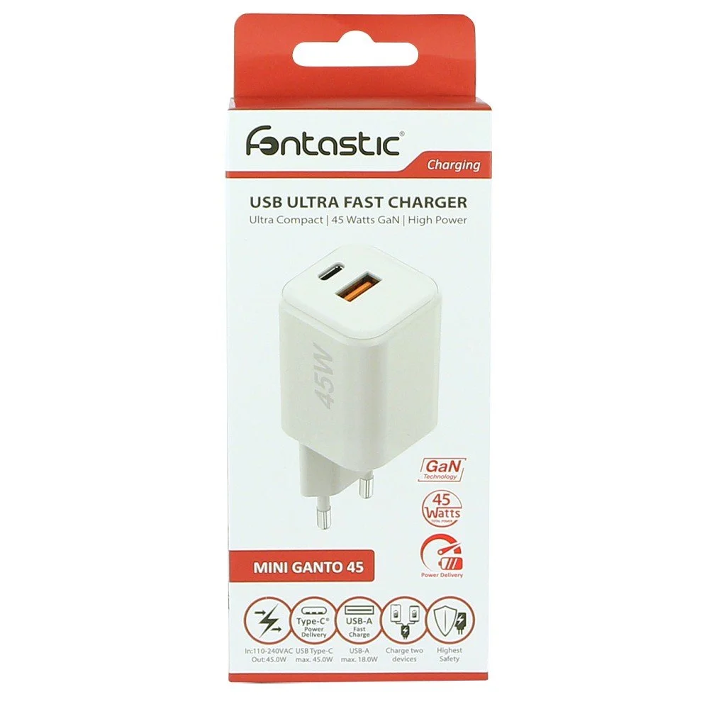 Fontastic Netzteil MINI GaNto 45W Type-C PD + USB-A FC weiß