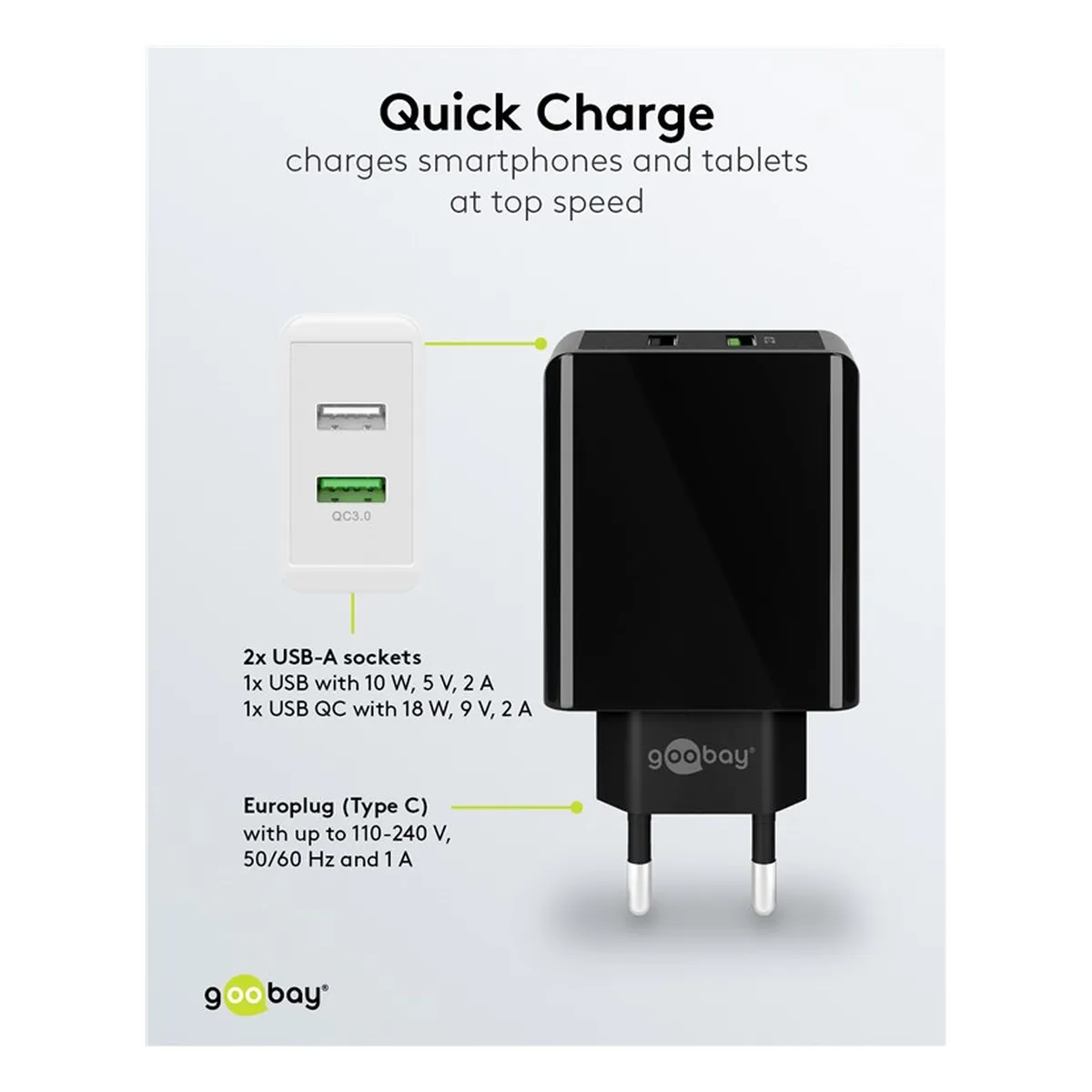Goobay Dual-USB Schnellladegerät USB/QC3.0 (28W) schwarz