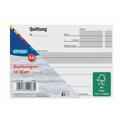 Quittungen, DIN A6, 50 Blatt, FSC