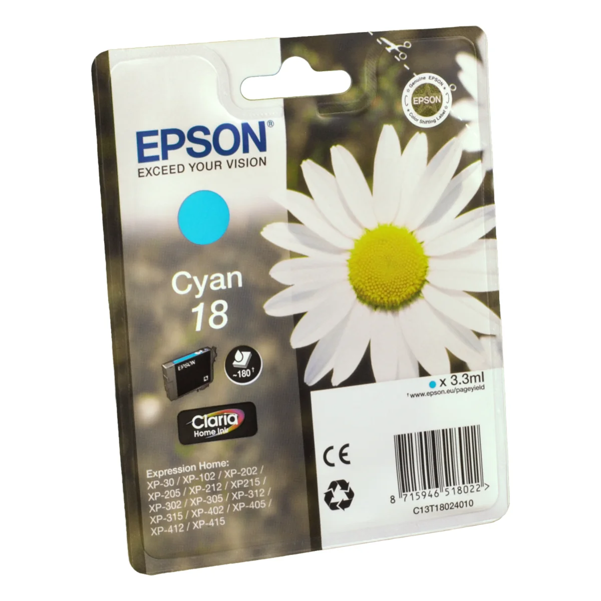 Druckerpatrone Epson 18 cyan 3,3 ml | 180 Seiten (C13T18024010)