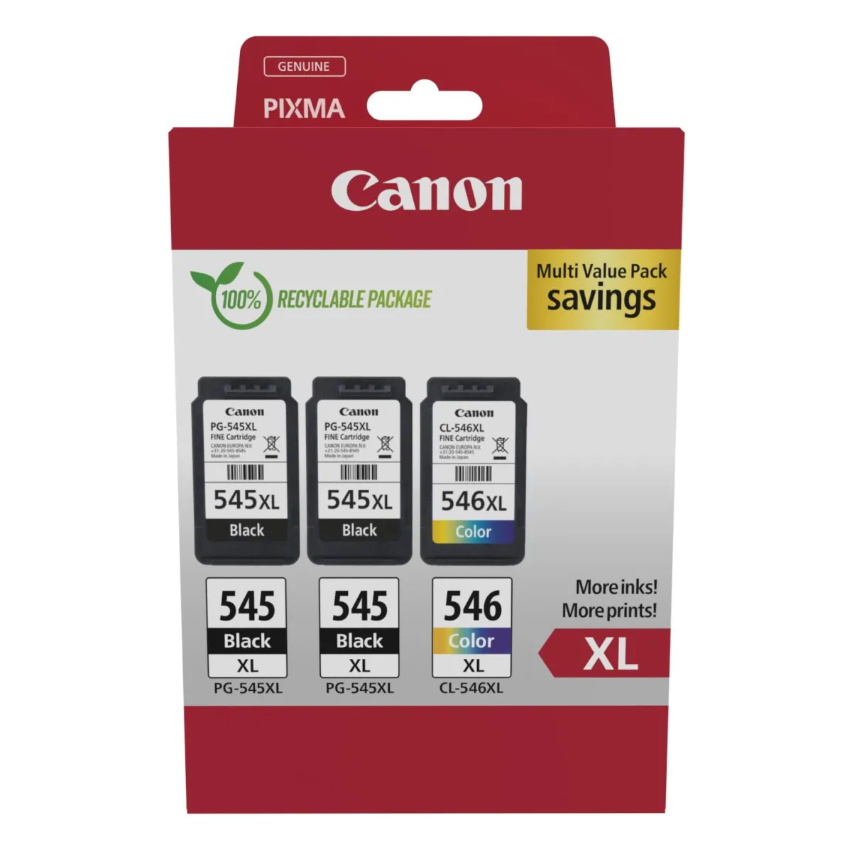 Canon Multipack 'PG-545XL+CL-546XL' 2x schwarz +1x farbig 43 ml | 2x 400 Seiten + 1x 300 Seiten