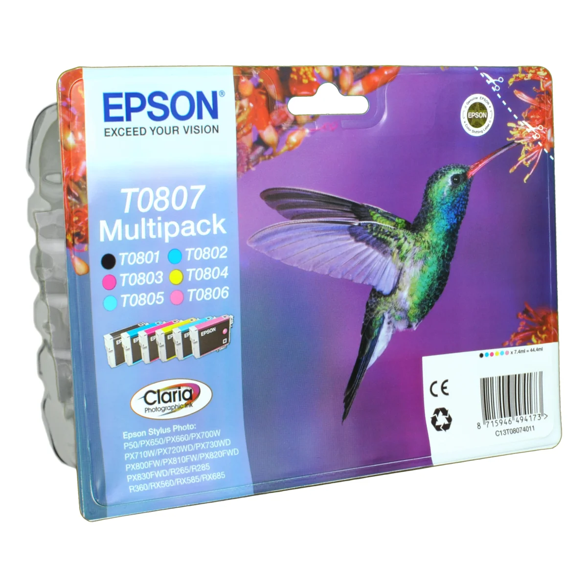 6 Epson Tinten C13T08074010 Multipack T0807  6-farbig