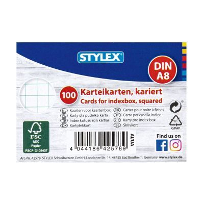 Karteikarten, DIN A8, kariert, 100 Stück, FSC