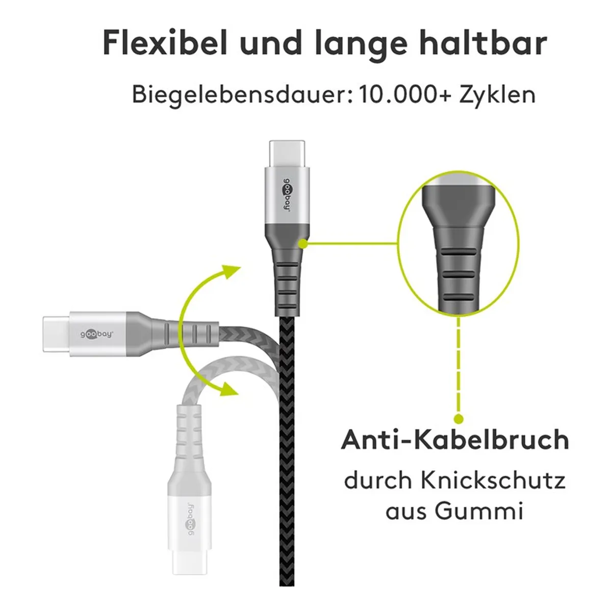 Goobay USB-C™ auf USB-A Textilkabel mit Metallsteckern (space grau/silber) 0,5 m