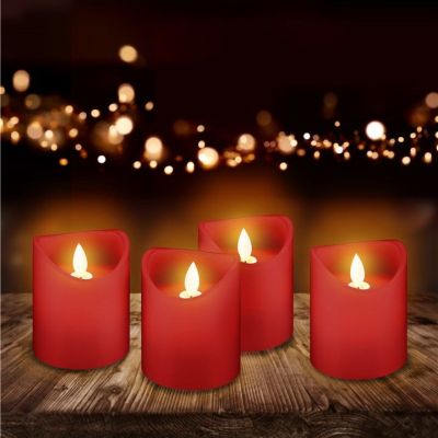 4er Set LED-Echtwachs-Kerzen, rot