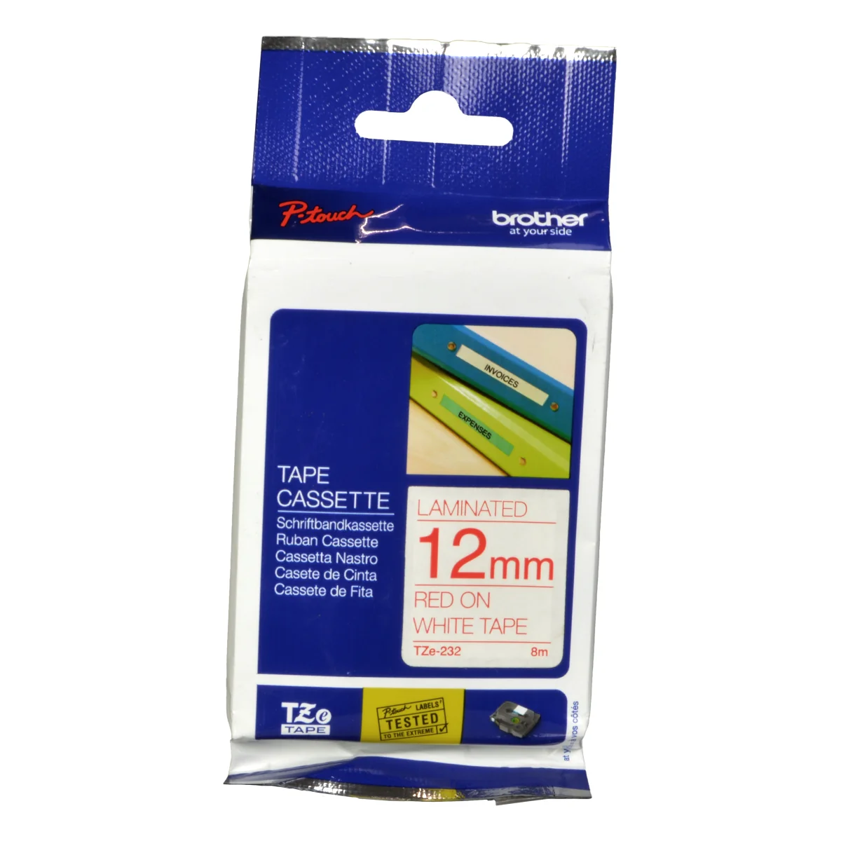 Brother Schriftband 12 mm TZE-232 rot auf weiß 8 m