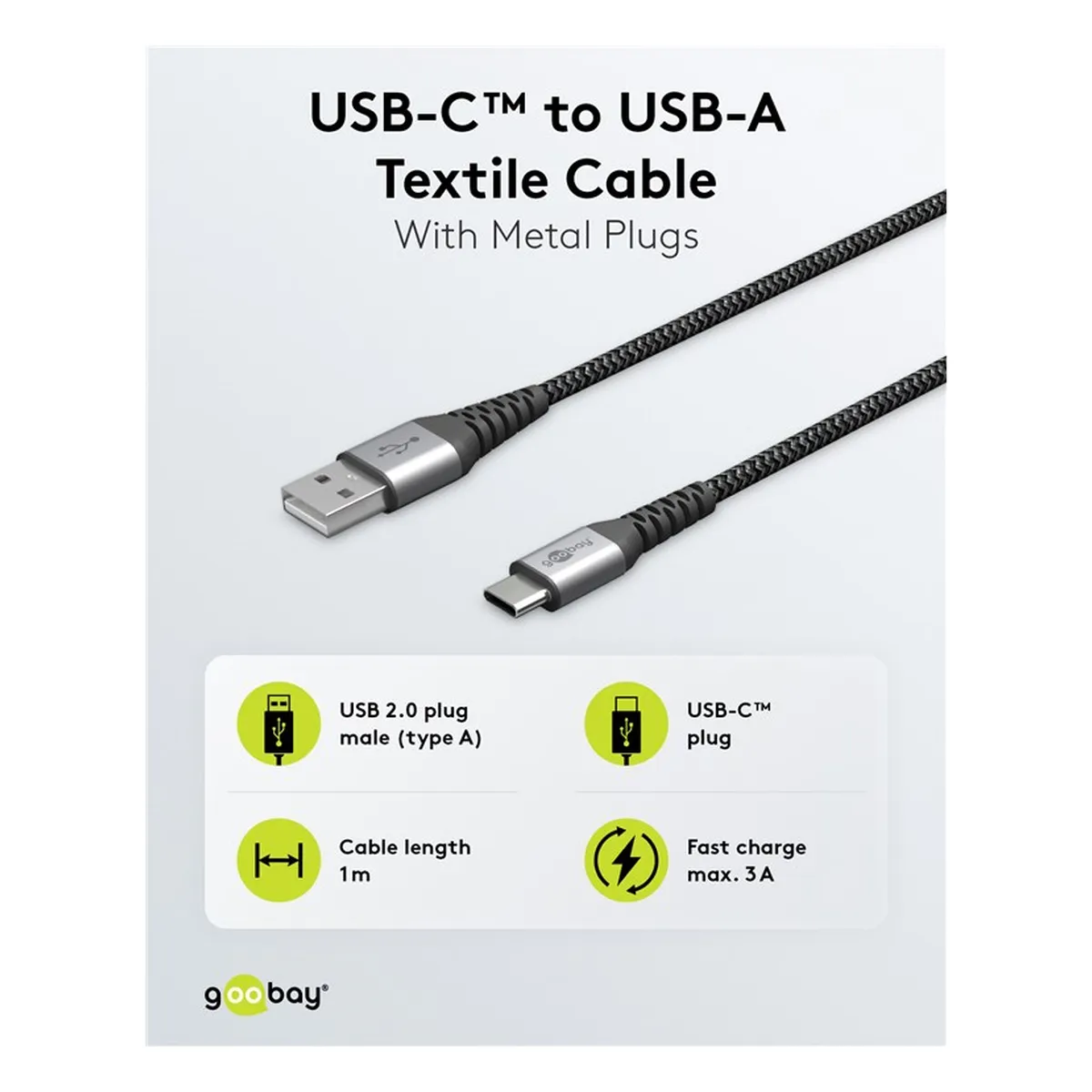 Goobay USB-C™ auf USB-A Textilkabel mit Metallsteckern (space grau/silber) 1 m