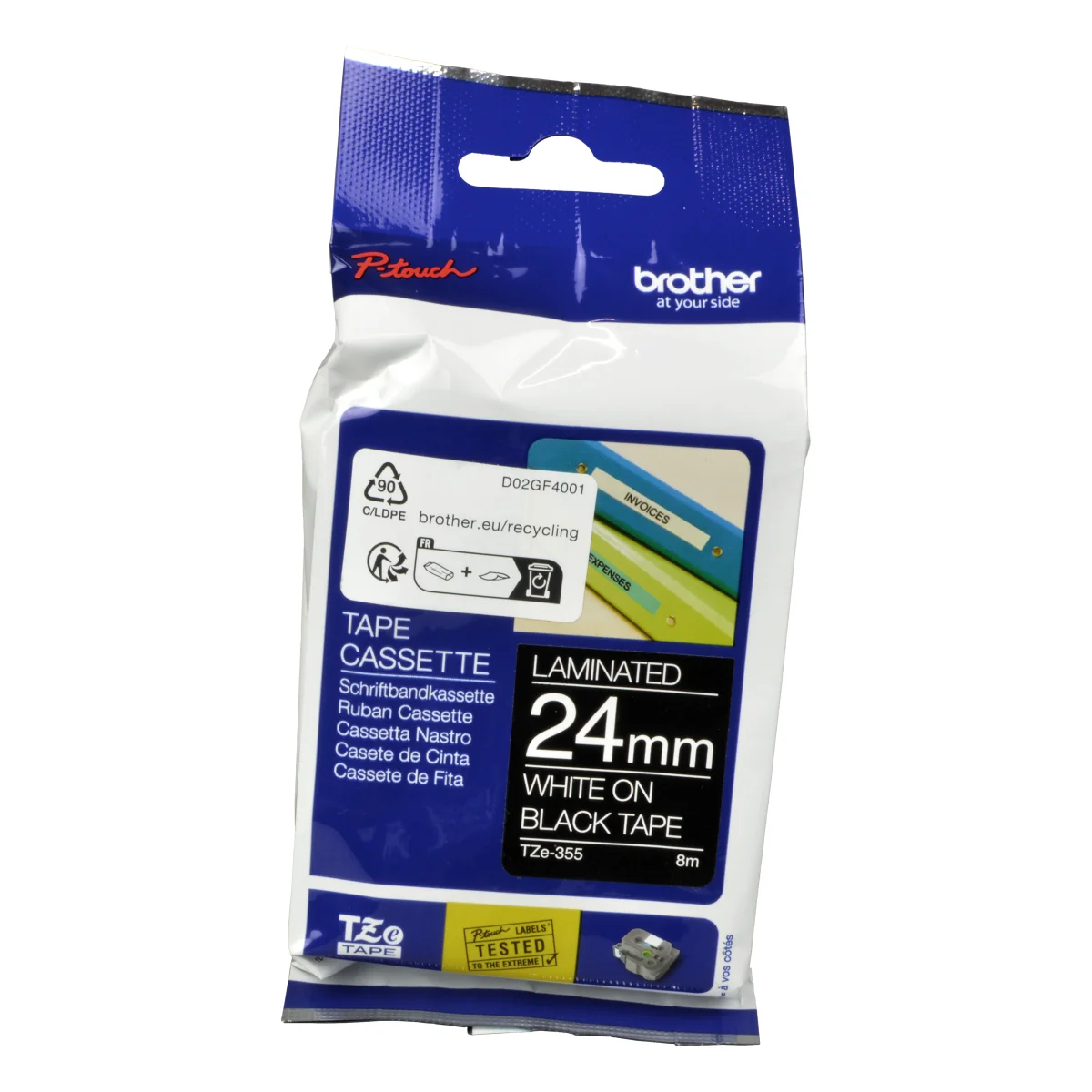 Brother P-Touch Band TZe-355  weiß auf schwarz  24mm / 8m  laminiert