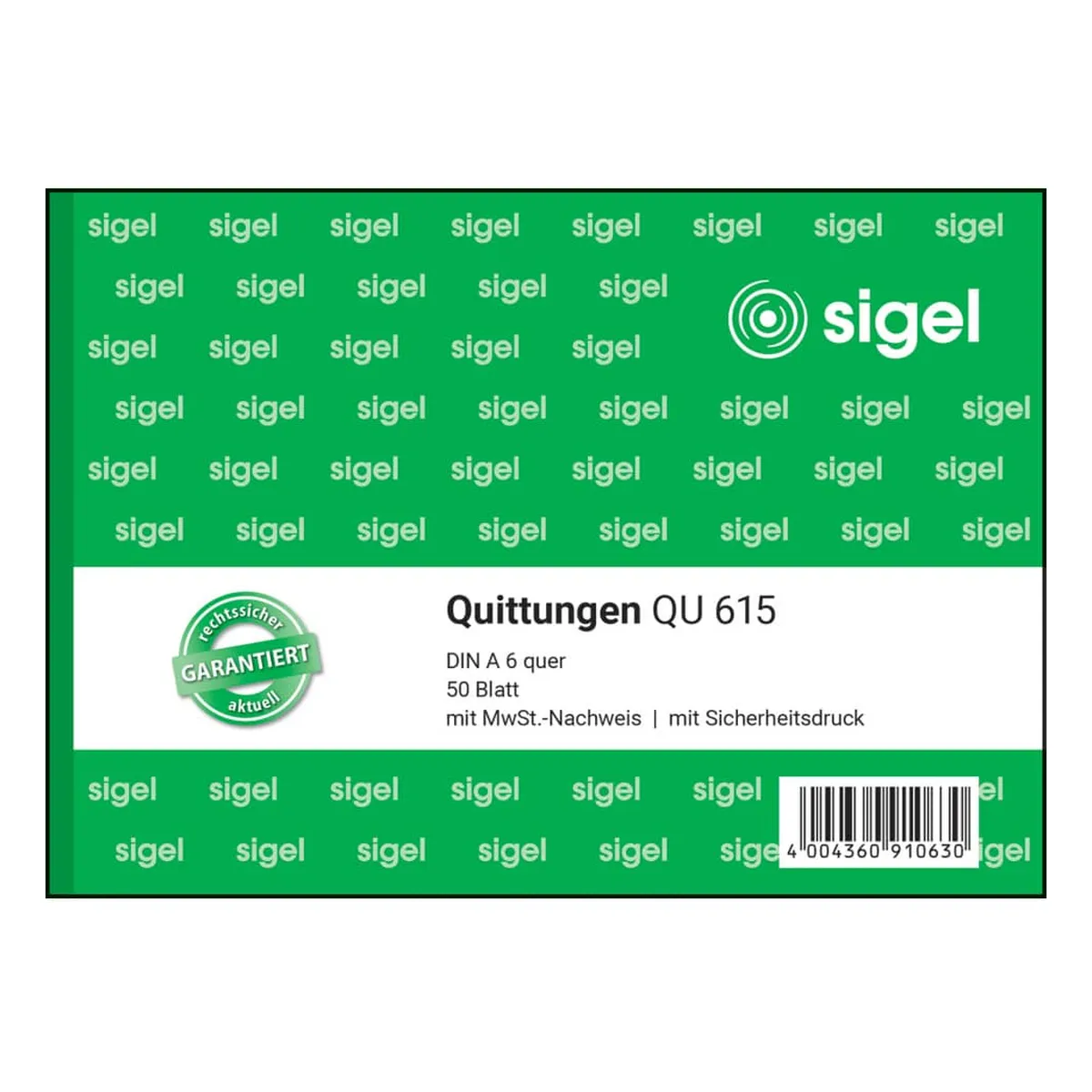 Sigel Quittungen mit Sicherheitsdruck - A6 quer, MP, 50 Blatt