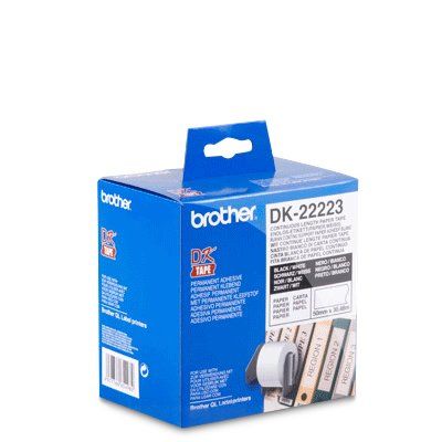 Brother Etiketten weiß 50 mm Brother Etiketten weiß 50 mm in Verpackung vor einem weißen Hintergrund