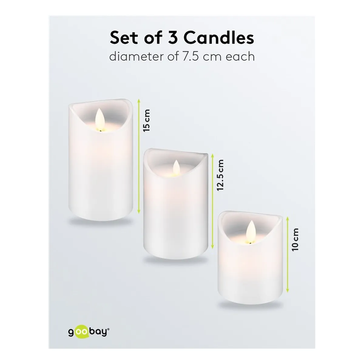 Goobay 3er Set LED Echtwachs-Kerzen, weiß