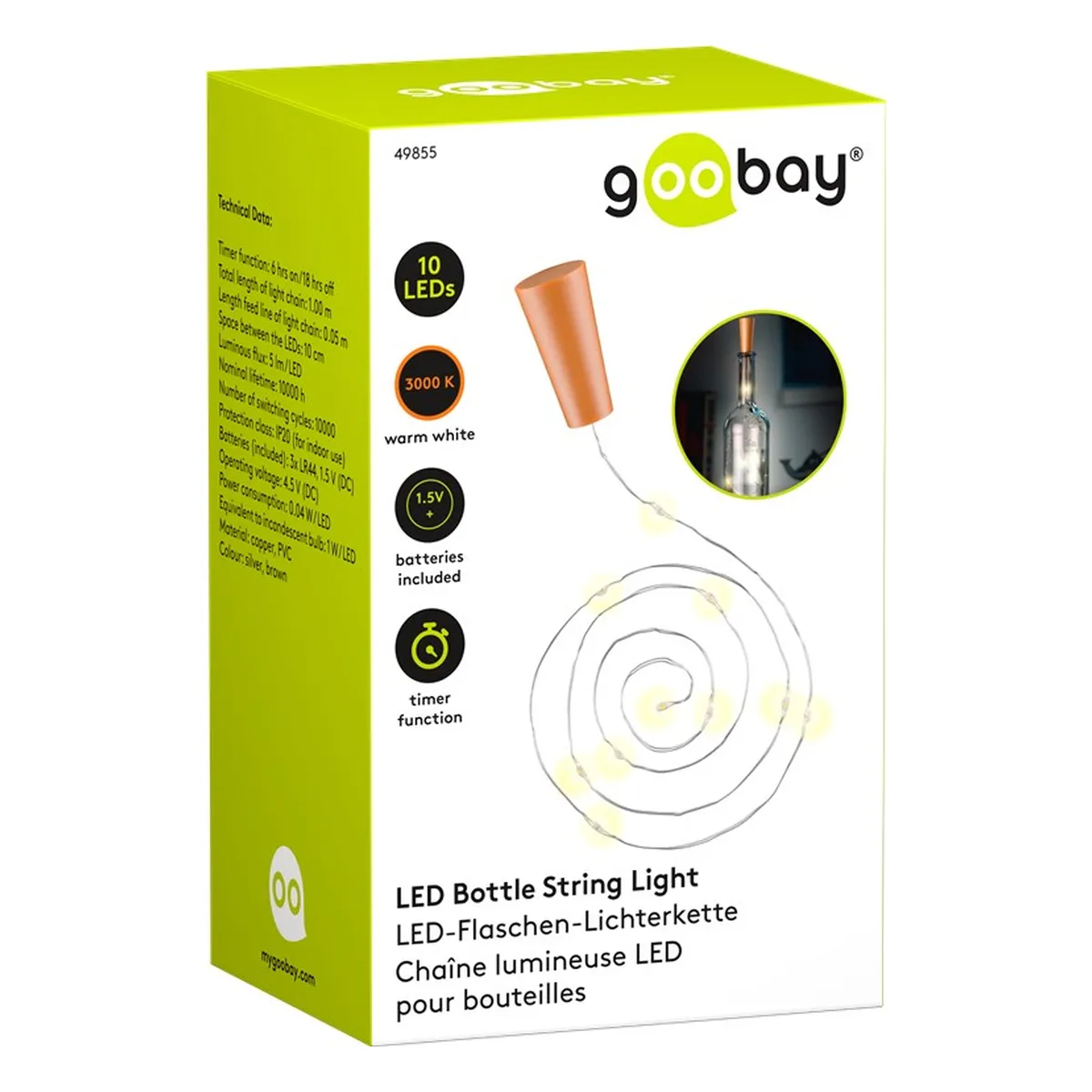 Goobay 10er LED-Flaschen-Lichterkette, inkl. Timer