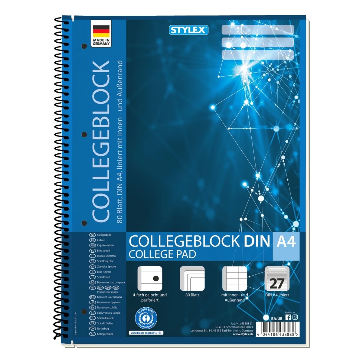 Stylex Collegeblock Spirale DIN A4 liniert