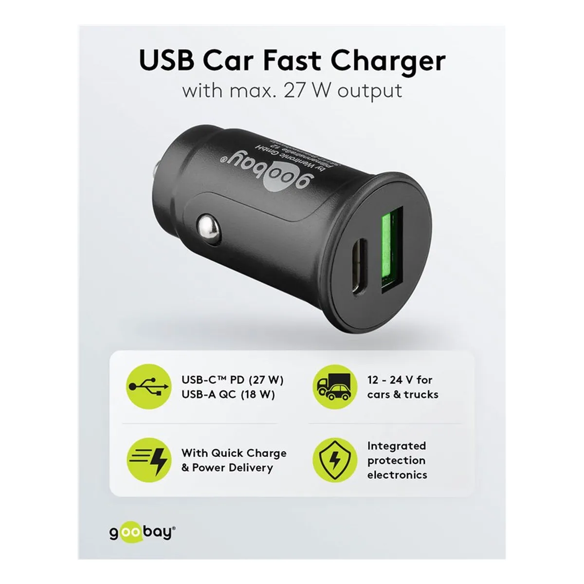 Goobay Dual-USB Auto Schnellladegerät USB-C™ PD (Power Delivery)