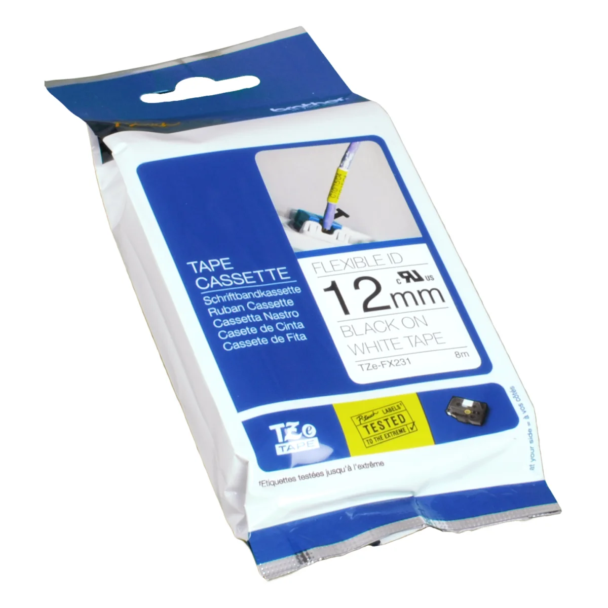 Brother P-Touch Band TZe-FX231  schwarz auf weiß  12mm / 8m  flexibel  laminiert
