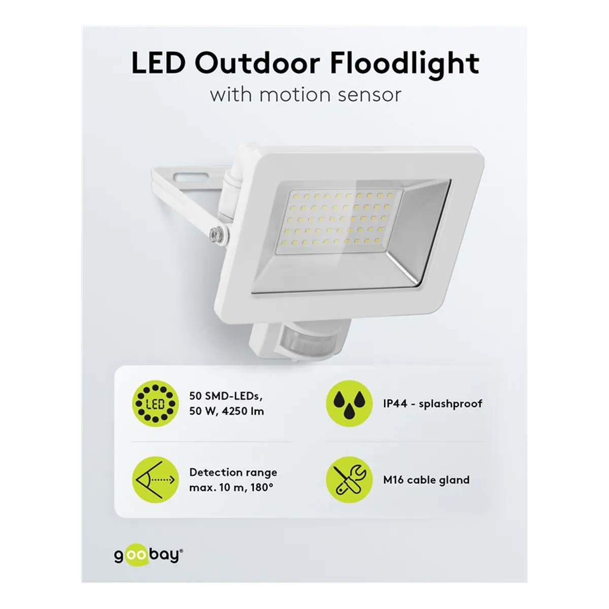 Goobay LED-Außenstrahler, 50 W, mit Bewegungsmelder