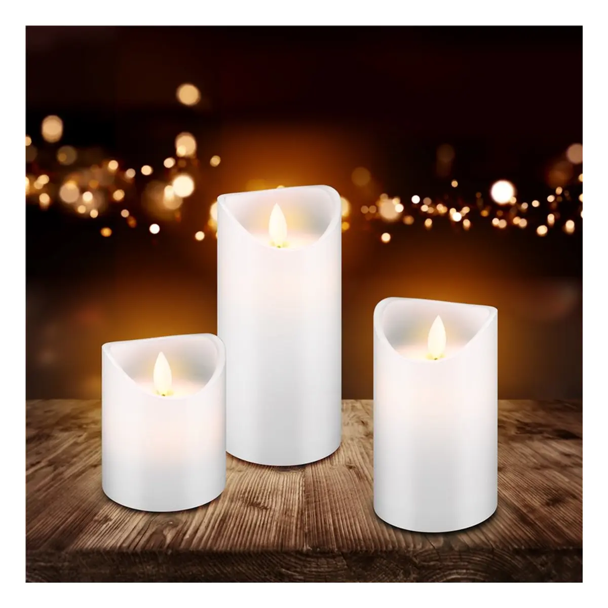 Goobay 3er-Set LED-Echtwachskerzen, weiß, inkl. 10x AAA (LR03)