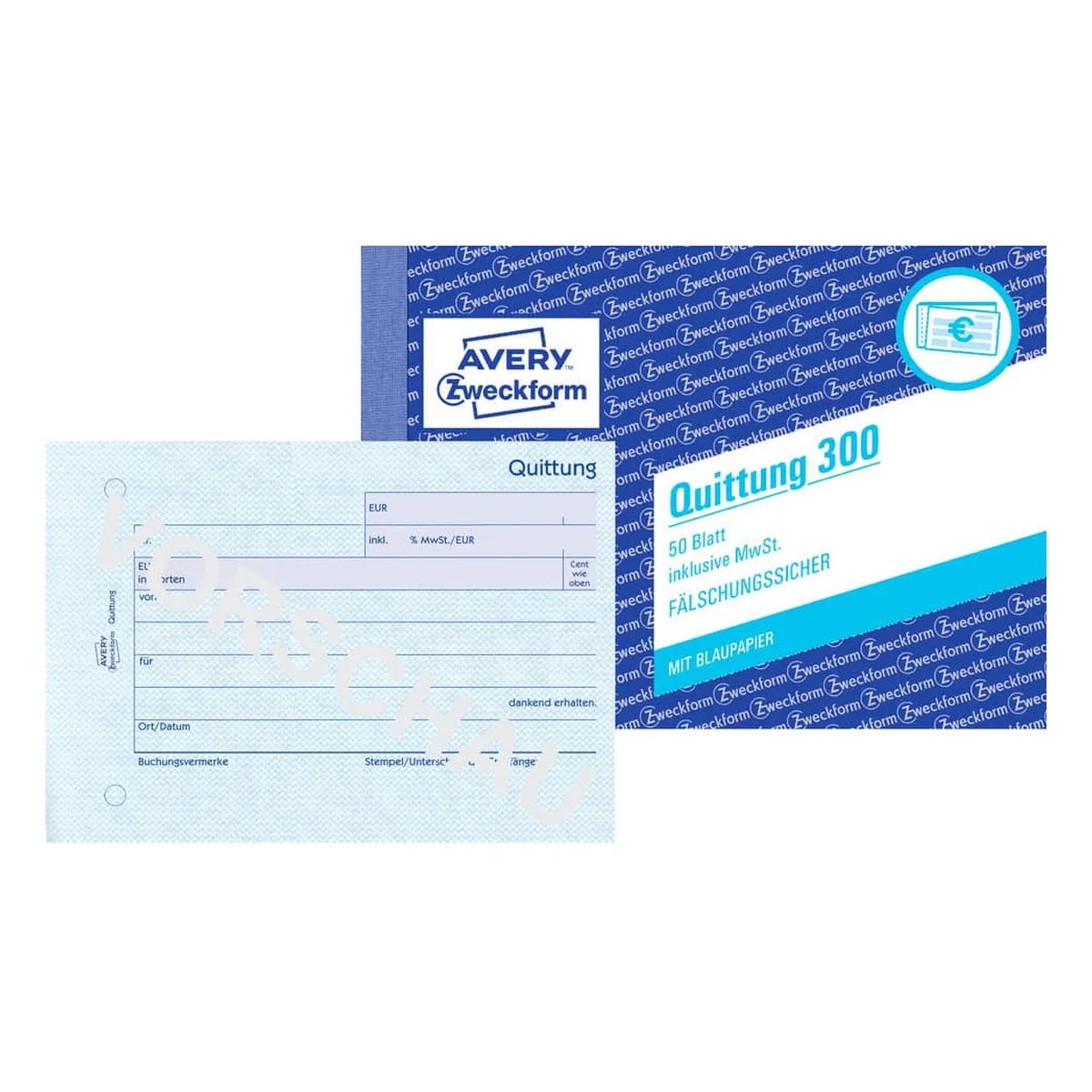 Avery Zweckform Quittung inkl. MwSt. - A6 quer, MP, BL, fälschungssicher, 50 Blatt