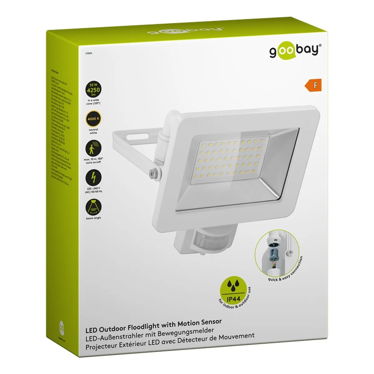 Goobay LED-Außenstrahler, 50 W, mit Bewegungsmelder