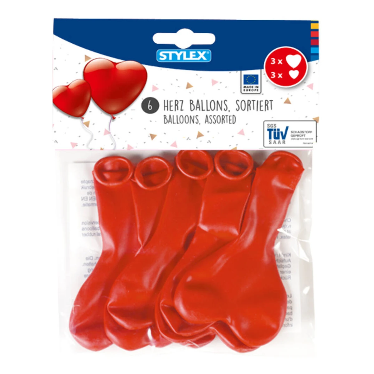 Herzluftballons, rot, 6er Beutel