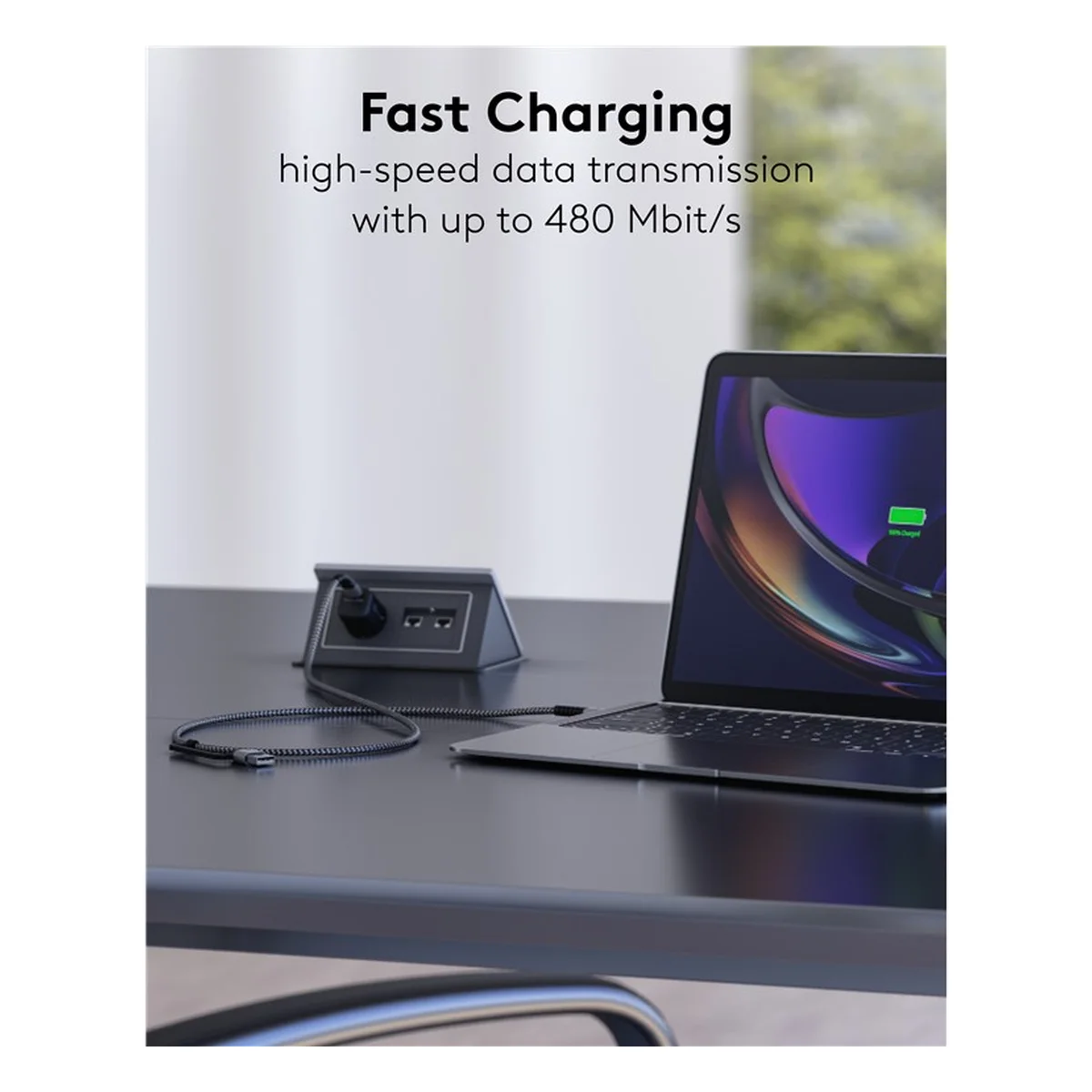 2in1 USB-Textilkabel, spacegrau/silber, 2 m